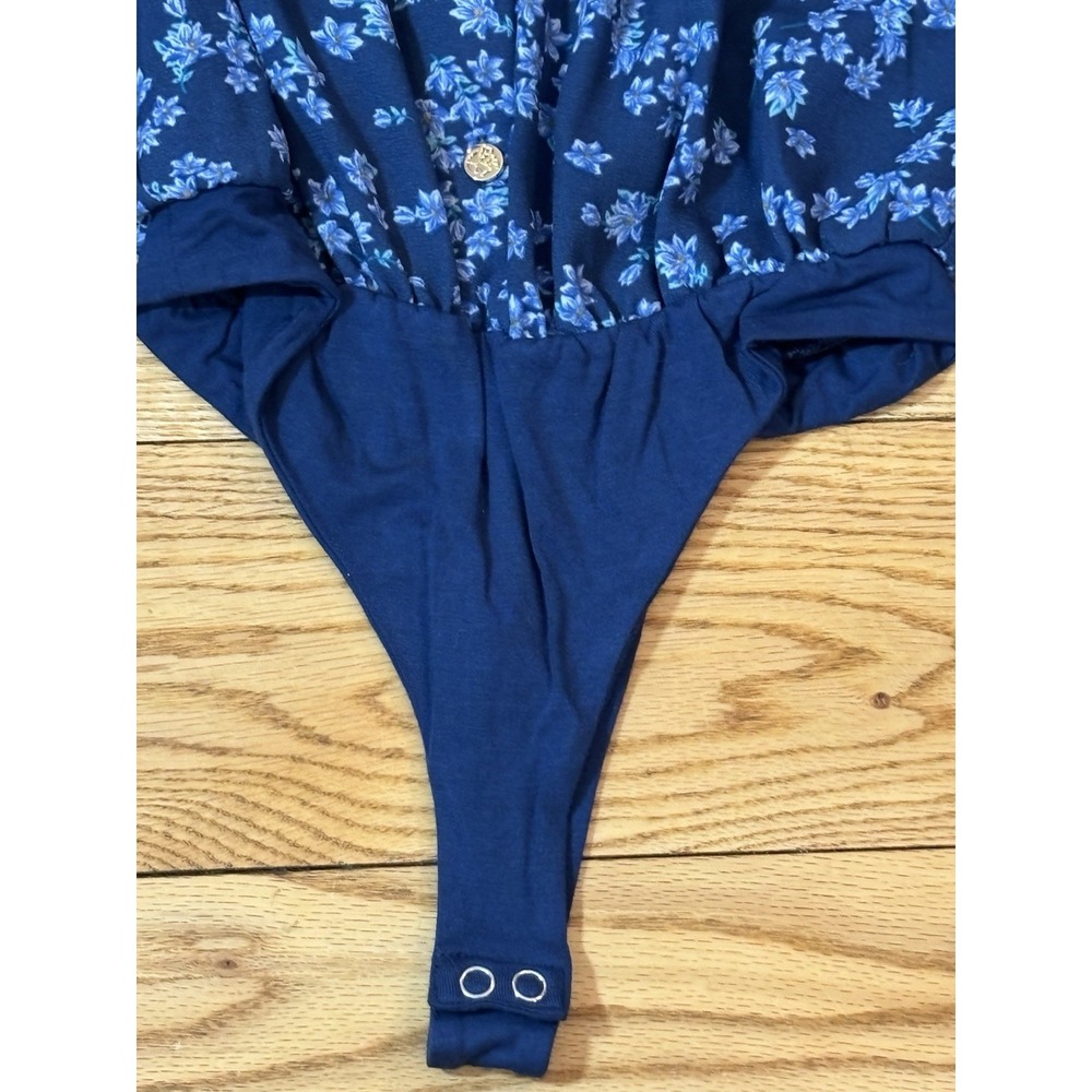 Draper‎ James RSVP Bodysuit Thong Floral Eyelet Blue Women's SZ XS Tiered Sleeve - Picture 4 of 12